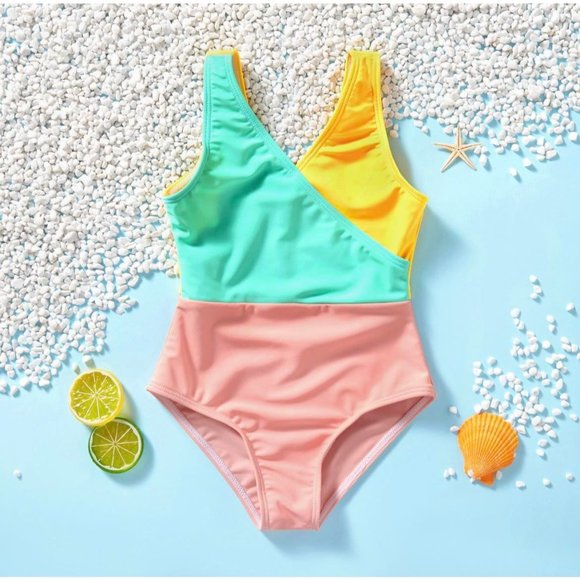 pastel color block one piece swimsuit swimwear - Picture 9 of 9